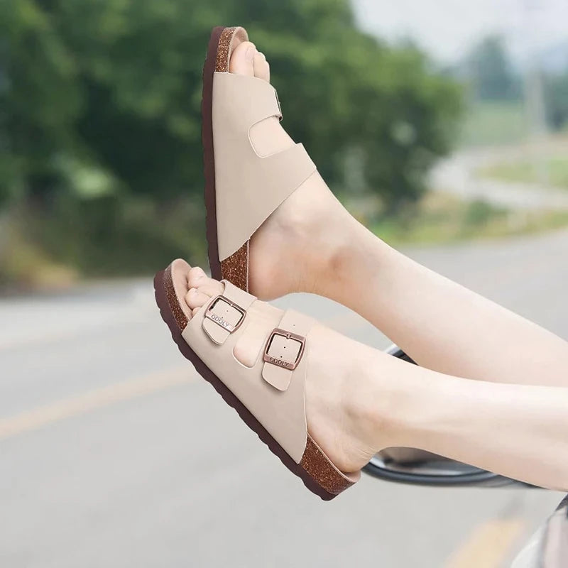 Asgard Women's Clogs with Arch Support - Classic Cork Footbed Slides and Double Buckle Sandals for Summer Beach Wear