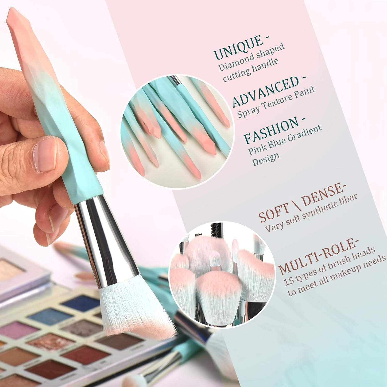 Pink Blue Gradient Makeup Brushes and Makeup Sponges Set 18Pcs/Set