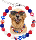 Patriotic Dog Collar for Medium Large Breeds, Chunky Beaded (20Mm) Red & Blue, 4Th of July Independence Day Pet Necklace Adjustable American Flag Collar for Big Dogs (L(17''-18.5''))