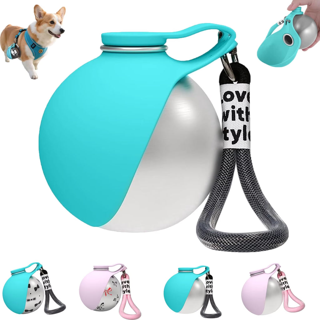2 in 1 Portable Dog Water Bottle for Small Dogs - Leak-Proof & Compact Dog Travel Water Bottle -Stainless Steel Bottle & Silicone Bowl - Ideal for Walking, Hiking & Travels