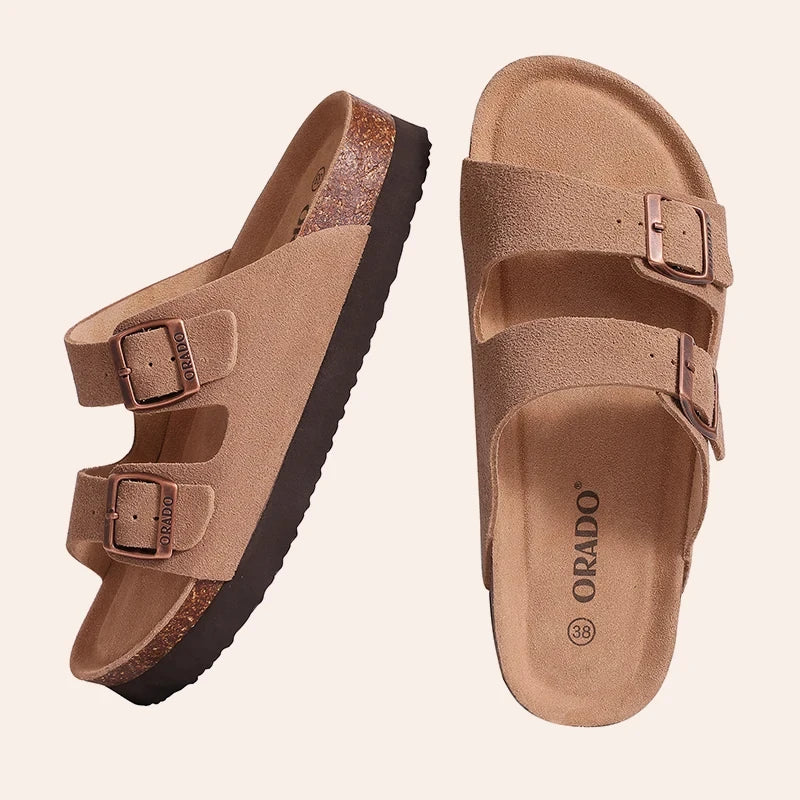 Men Cork Slippers Summer Cork Footbed Clogs Sandals Women Outdoor Suede Beach Slides with Arch Support Men Clogs Sandals
