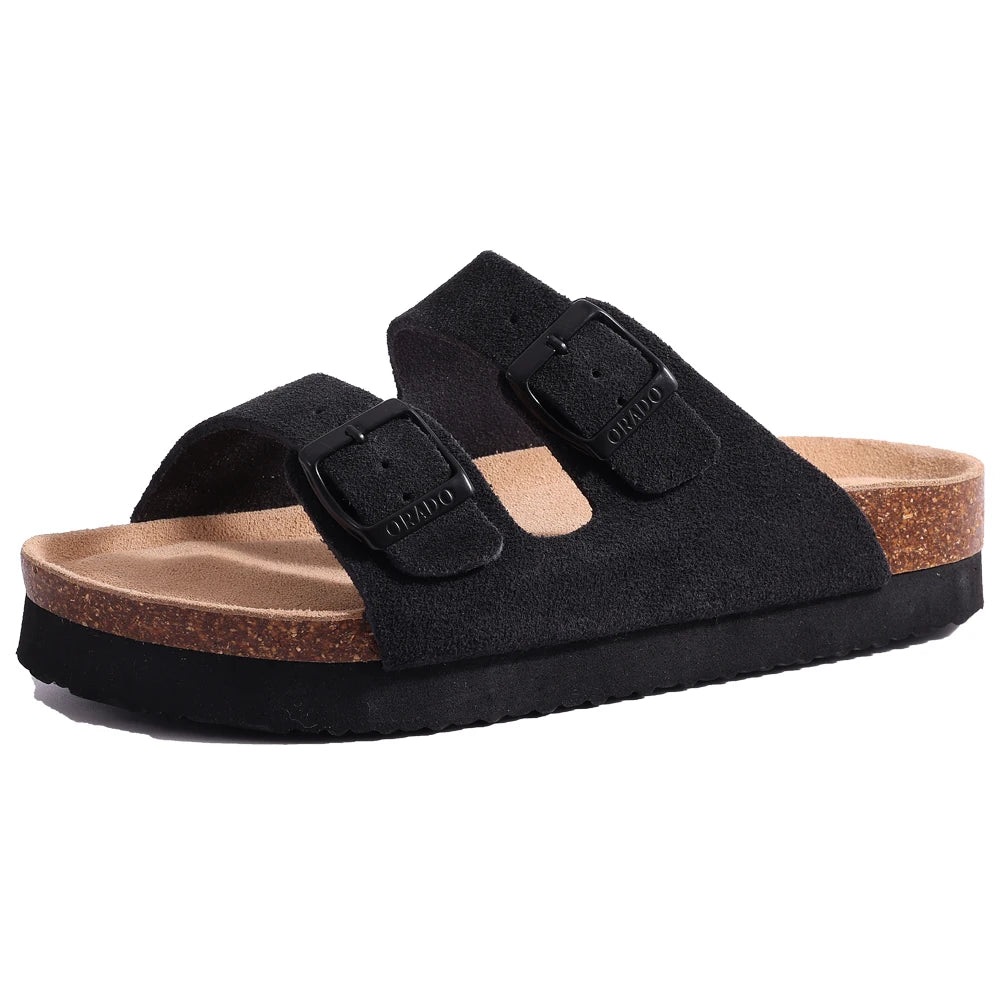 Men Cork Slippers Summer Cork Footbed Clogs Sandals Women Outdoor Suede Beach Slides with Arch Support Men Clogs Sandals