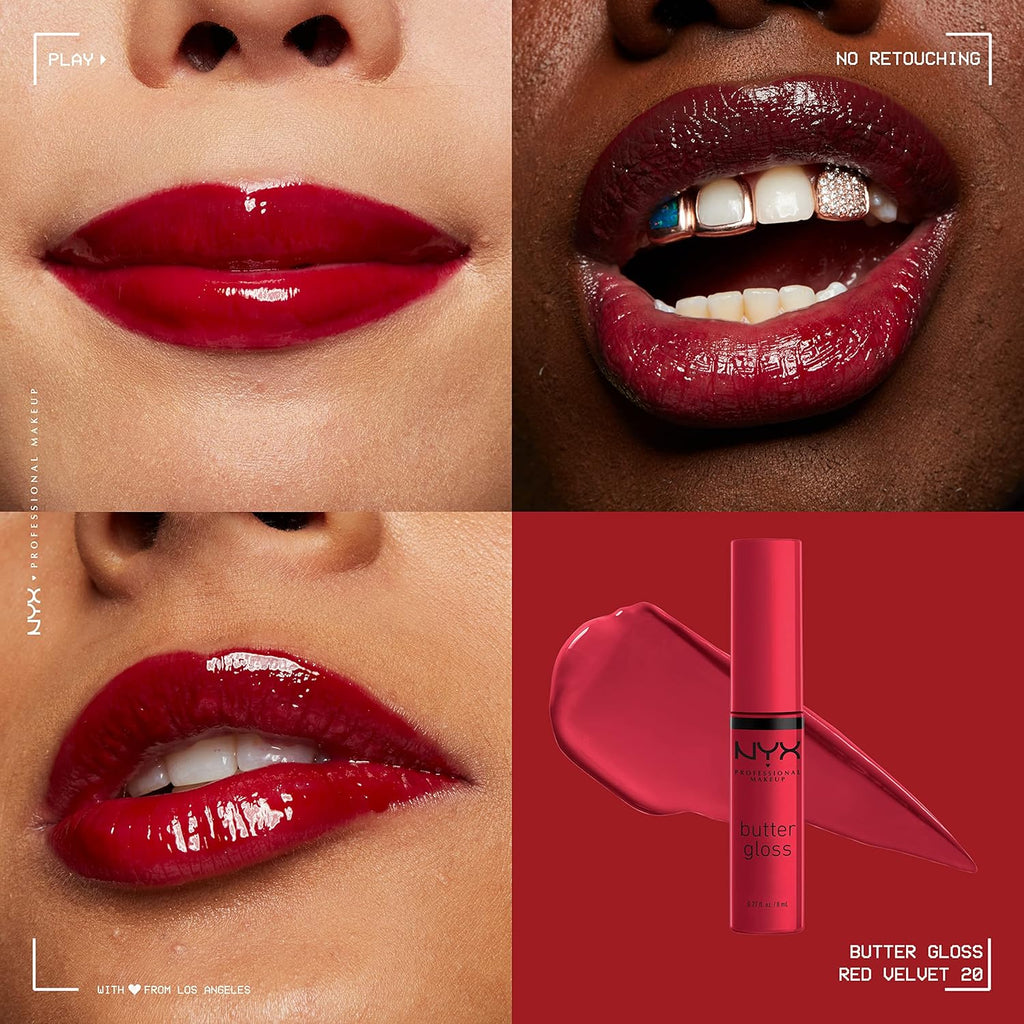 Butter Gloss Non-Sticky Lip Gloss Red Velvet Deep Red & Eclair Pink
