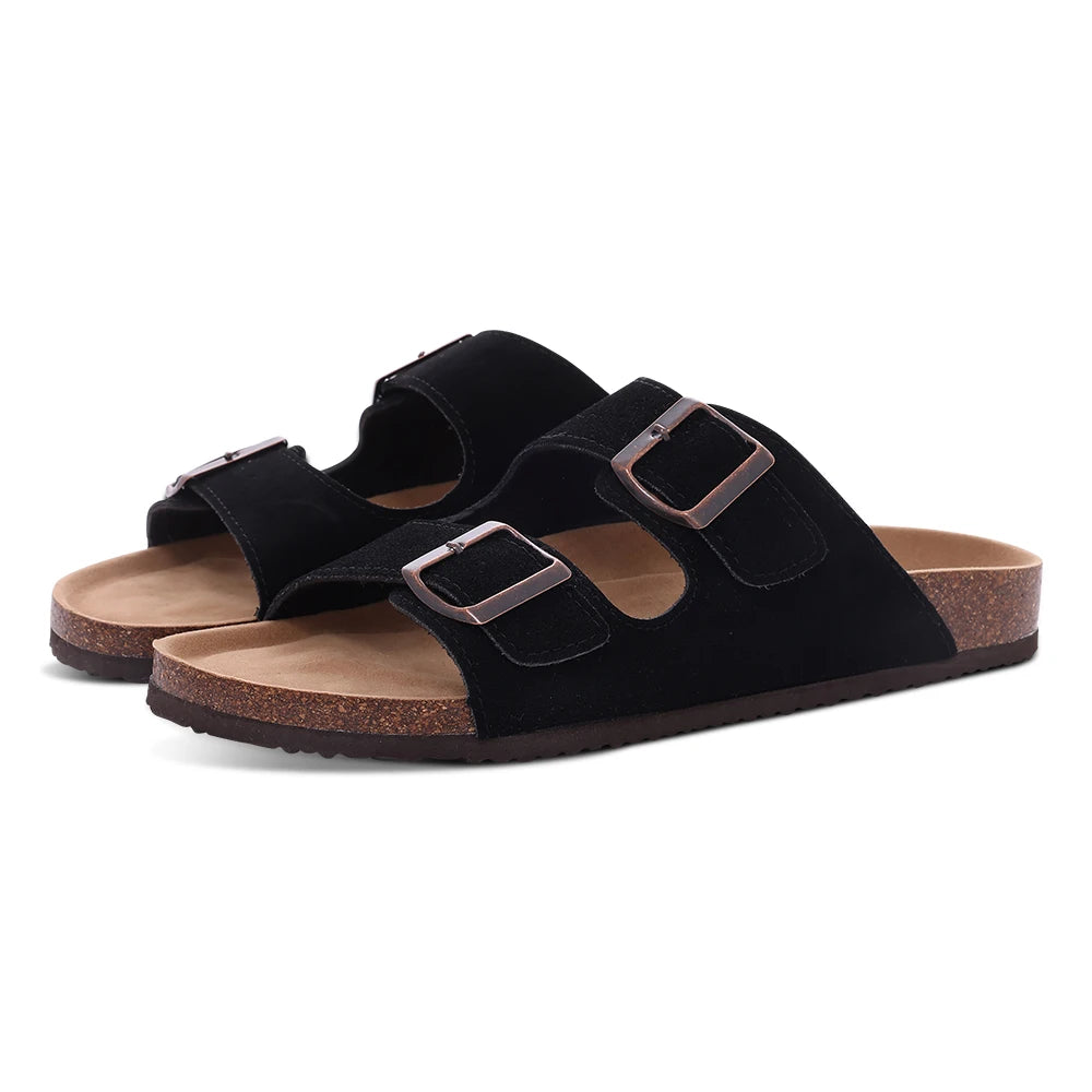 Men Cork Slippers Summer Cork Footbed Clogs Sandals Women Outdoor Suede Beach Slides with Arch Support Men Clogs Sandals