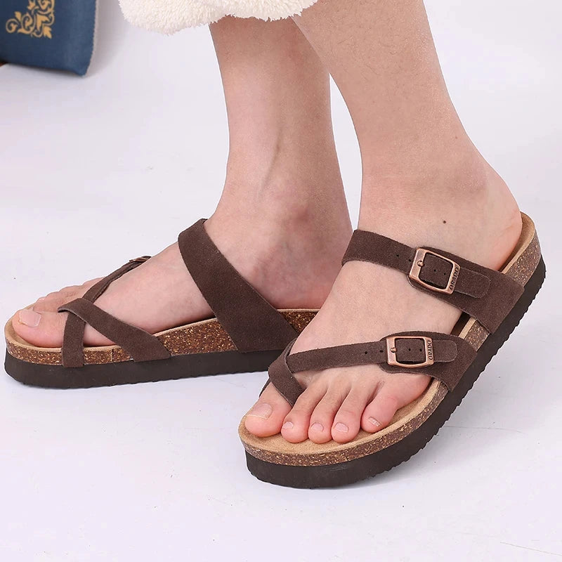New Fashion Cork Sandals Women Classic Cork Suede Footbed Slippers Female Summer Beach Sandals with Adjustable Buckle