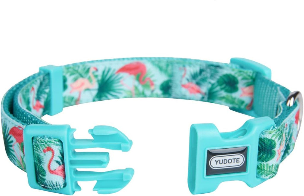 Adjustable Dog Collar, Durable Nylon Collars for Large Female Male Dogs & Puppies, Flamingo Print Cute and Soft