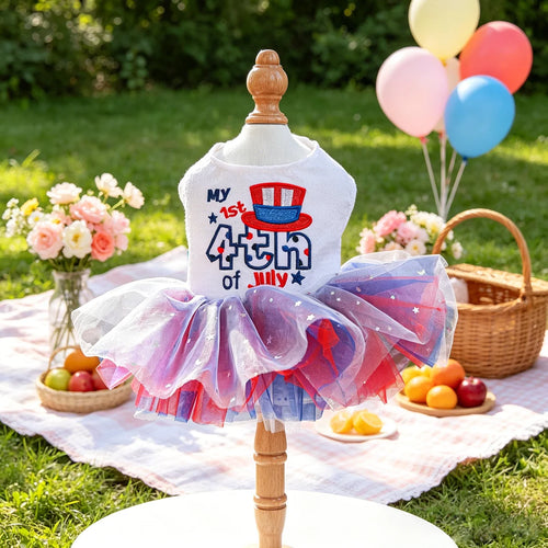 4Th of July Patriotic Tutu Dress, Summer Pet Outfit for Small Dogs Cats, Fit for Teddy Bichon Pomeranian Yorkshire Maltese