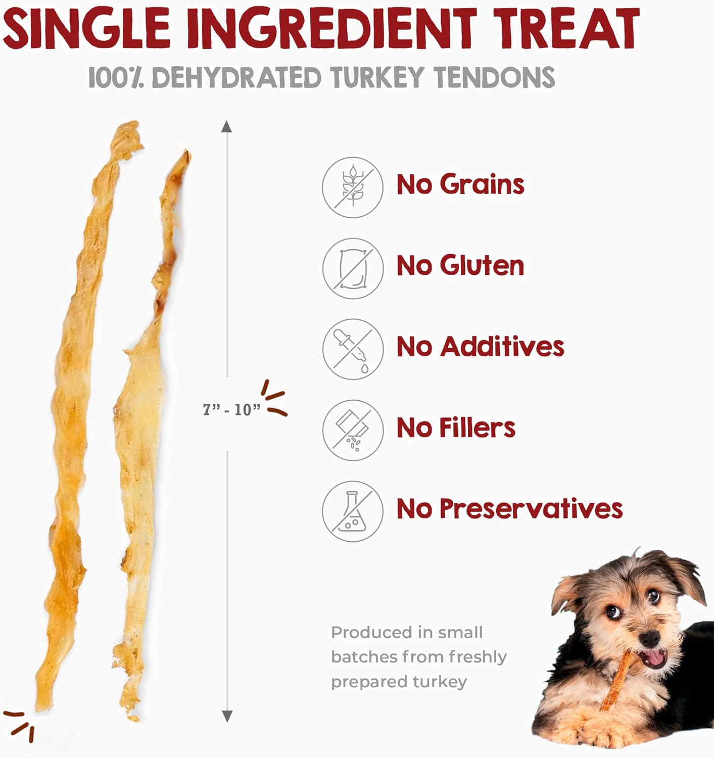 Turkey Tendons for Dogs Made in the USA & Sourced in the USA - Single Ingredient Dog Treats - All Natural Turkey Tendon Chews for Dogs - 4 Oz