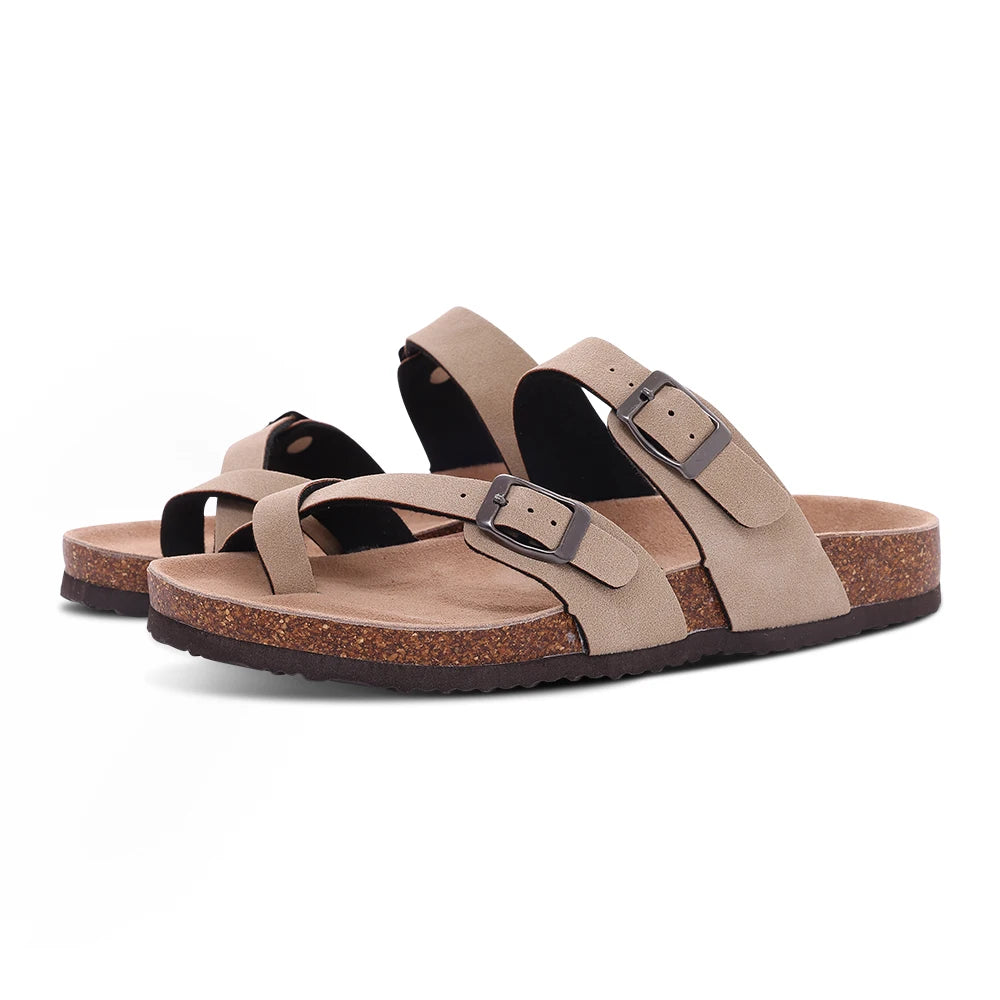 New Fashion Cork Sandals Women Classic Cork Suede Footbed Slippers Female Summer Beach Sandals with Adjustable Buckle