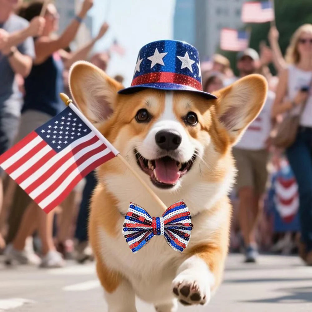 30/50Pcs Fashion Pet Dog Flowers Bowtie with Elastic Band 4Th of July Dog Grooming Product for Small Middle Large Dog Bowties