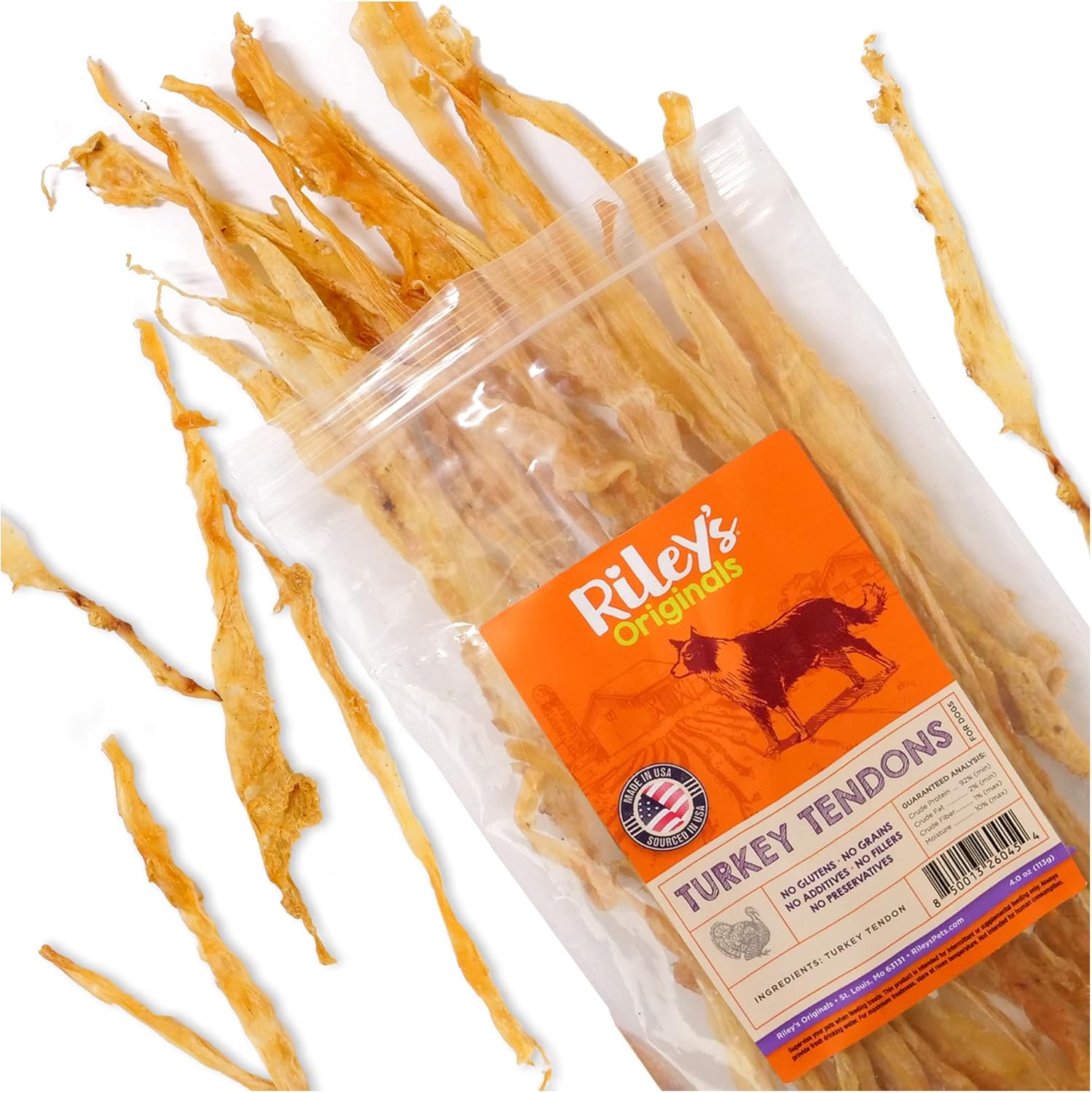 Turkey Tendons for Dogs Made in the USA & Sourced in the USA - Single Ingredient Dog Treats - All Natural Turkey Tendon Chews for Dogs - 4 Oz