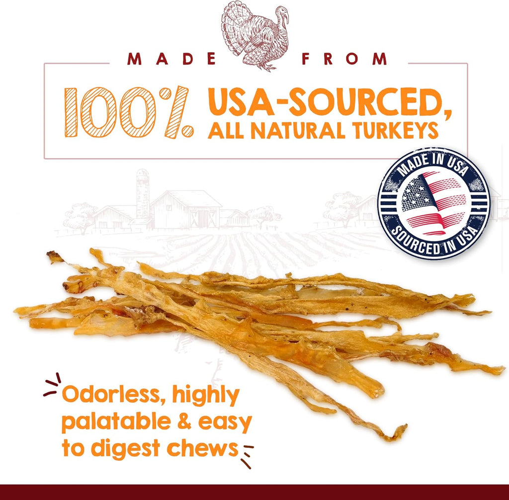 Turkey Tendons for Dogs Made in the USA & Sourced in the USA - Single Ingredient Dog Treats - All Natural Turkey Tendon Chews for Dogs - 4 Oz