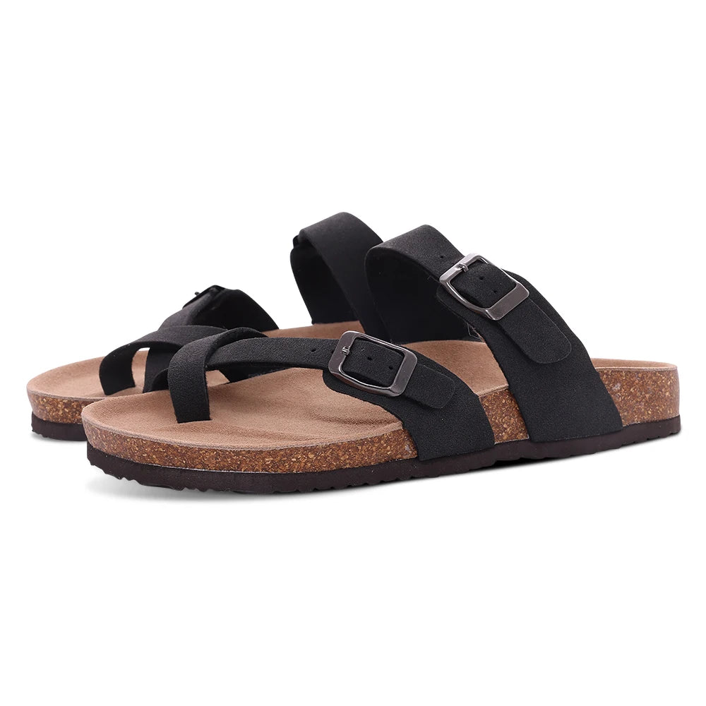 New Fashion Cork Sandals Women Classic Cork Suede Footbed Slippers Female Summer Beach Sandals with Adjustable Buckle