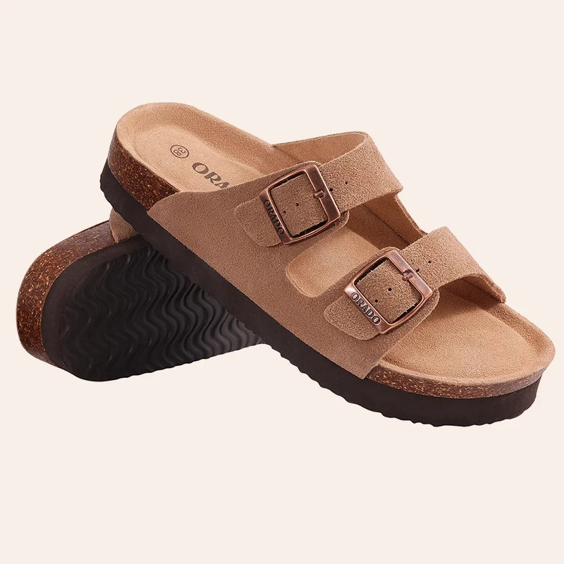 Men Cork Slippers Summer Cork Footbed Clogs Sandals Women Outdoor Suede Beach Slides with Arch Support Men Clogs Sandals