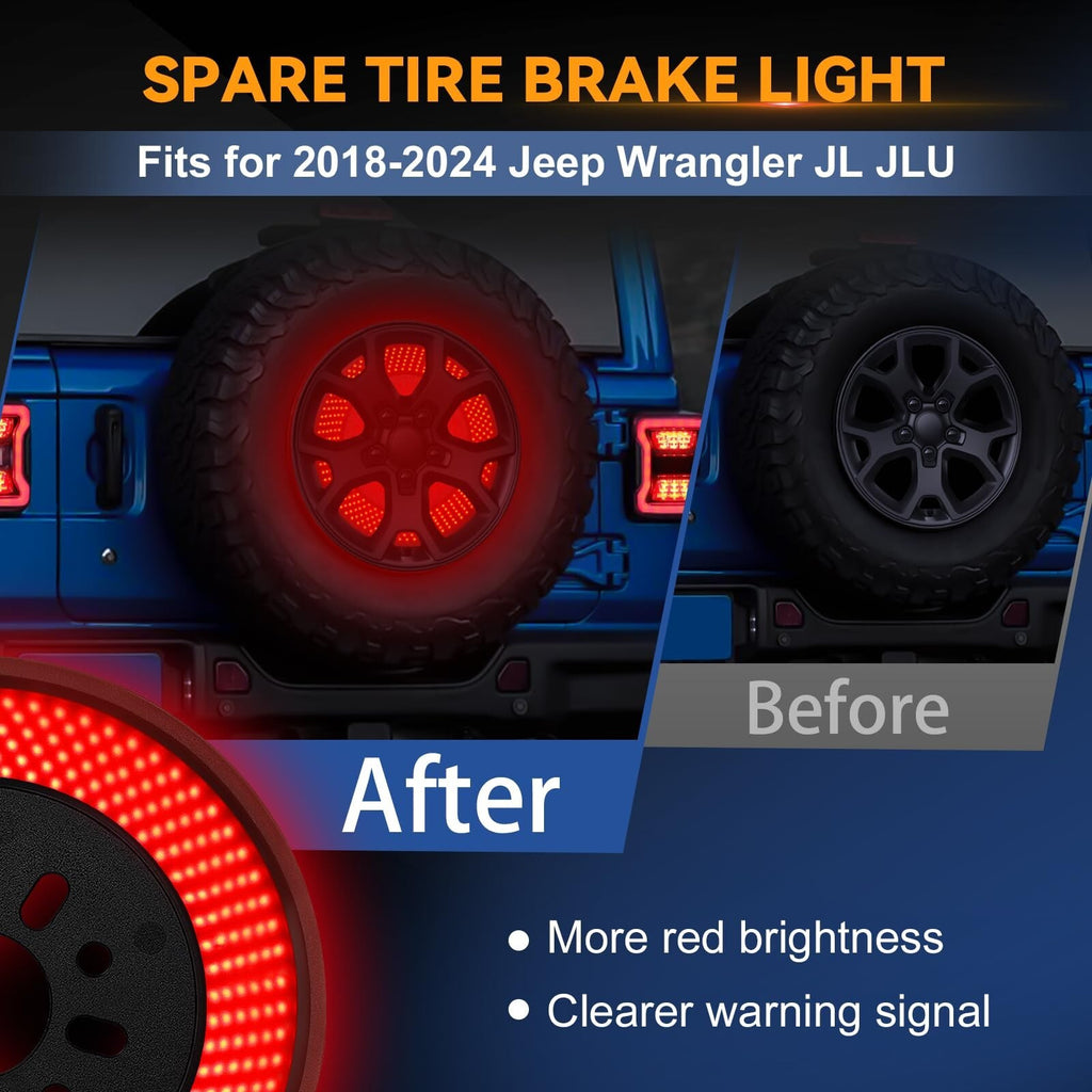 Spare Tire Brake Light for 2018-2024 Jeep Wrangler JL JLU, 6 Ring 405PCS LED ...