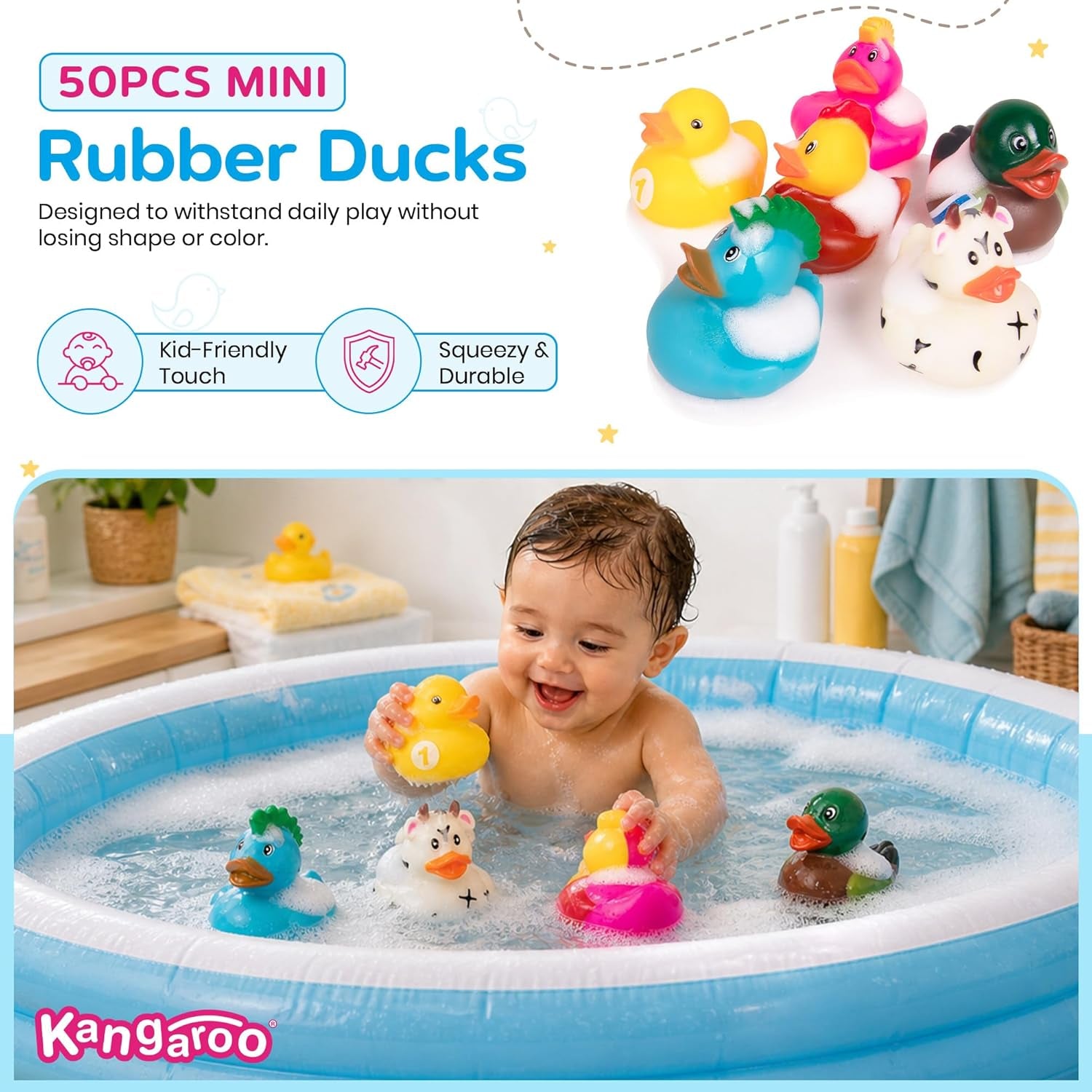 50 Pcs Mini Rubber Ducks Bulk Jeep Ducks for Ducking– Floating Baby Bath Toys for Kids & Toddlers, Small Duckies for Pool Parties, Summer Party Favors Bulk, Baby Showers