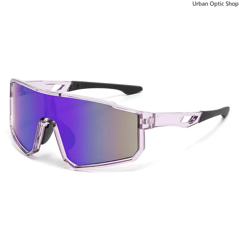 One Piece Cycling Sunglasses for Men Women, UV400 Protection Windproof Colorful Mirrored Sports Eyewear for MTB Road Bike Riding Driving Outdoor Activitie
