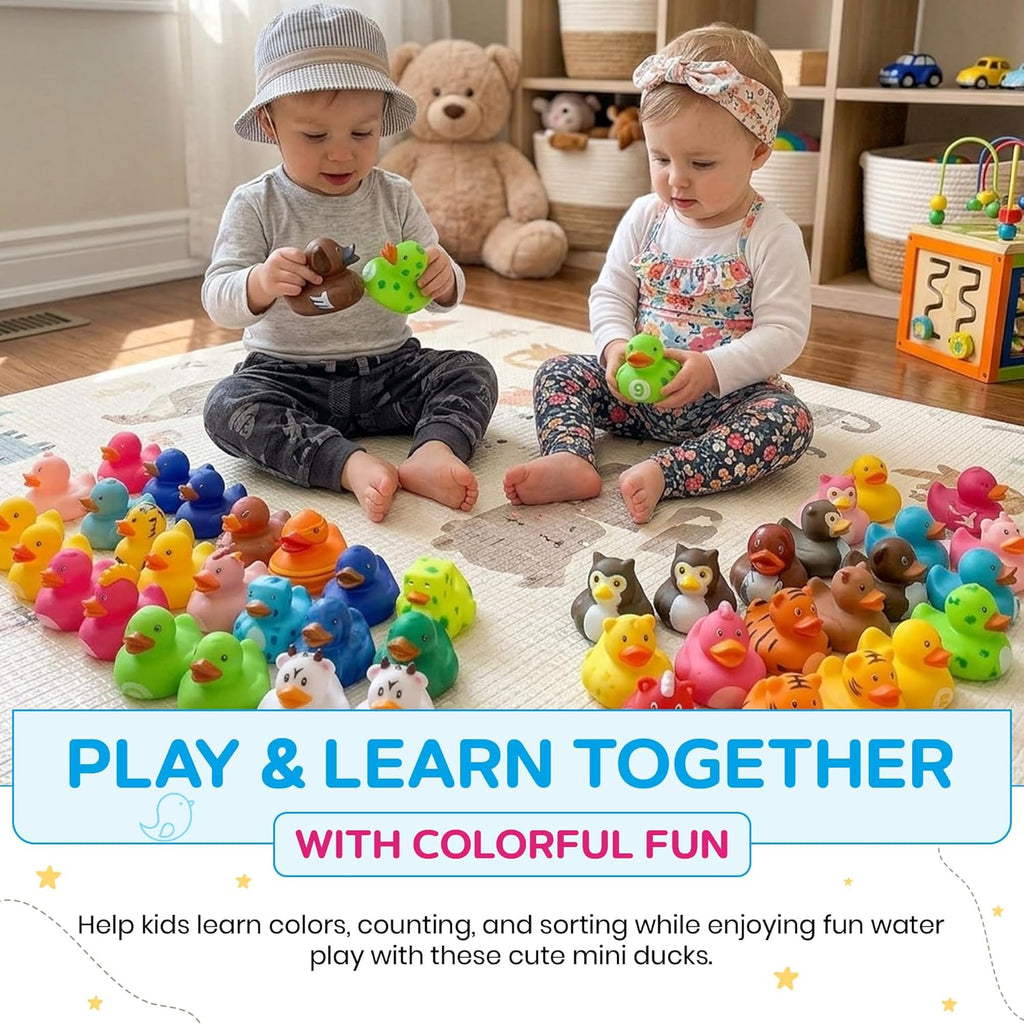 50 Pcs Mini Rubber Ducks Bulk Jeep Ducks for Ducking– Floating Baby Bath Toys for Kids & Toddlers, Small Duckies for Pool Parties, Summer Party Favors Bulk, Baby Showers