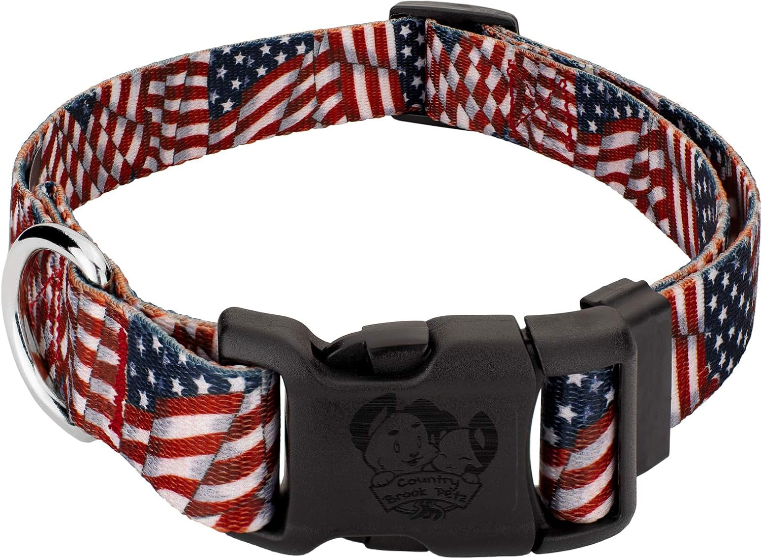 Country Brook Petz 1 Inch Everyday Adjustable Dog Collar for Small, Medium, Large Breeds - Americana Collection with Patriotic Designs (Patriotic Tribute, Medium)