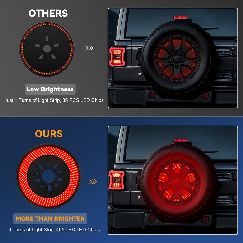 Spare Tire Brake Light for 2018-2024 Jeep Wrangler JL JLU, 6 Ring 405PCS LED ...