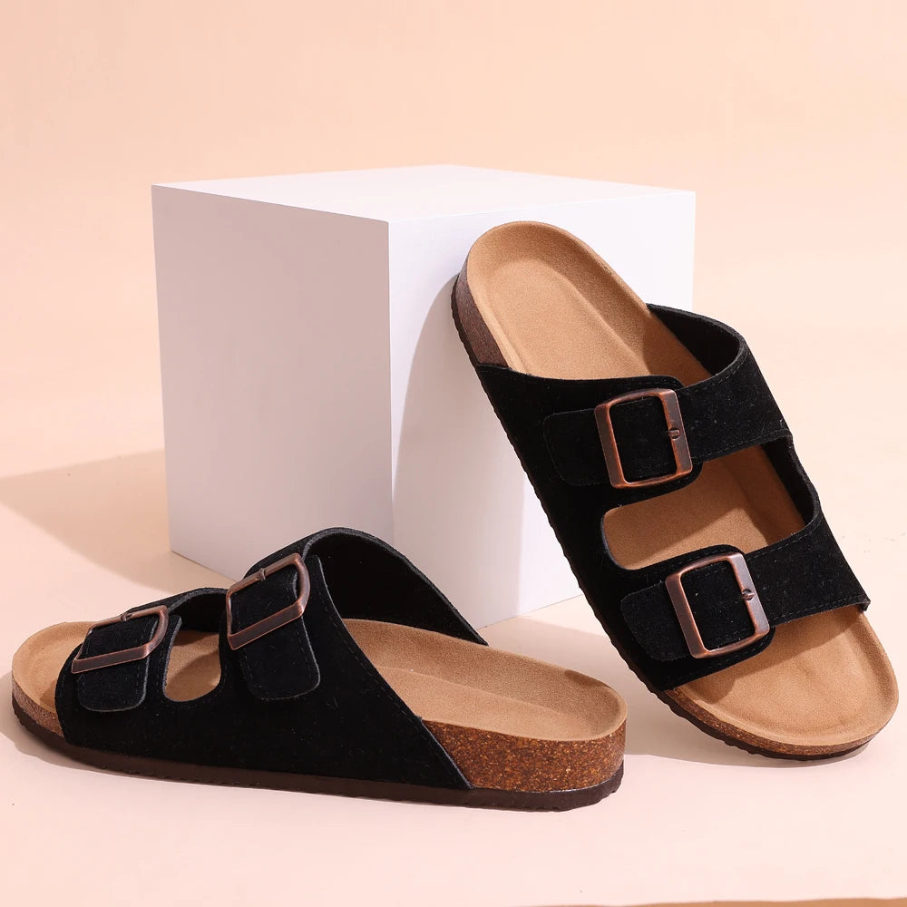New Fashion Cork Sandals Women Classic Cork Suede Footbed Slippers Female Summer Beach Sandals with Adjustable Buckle