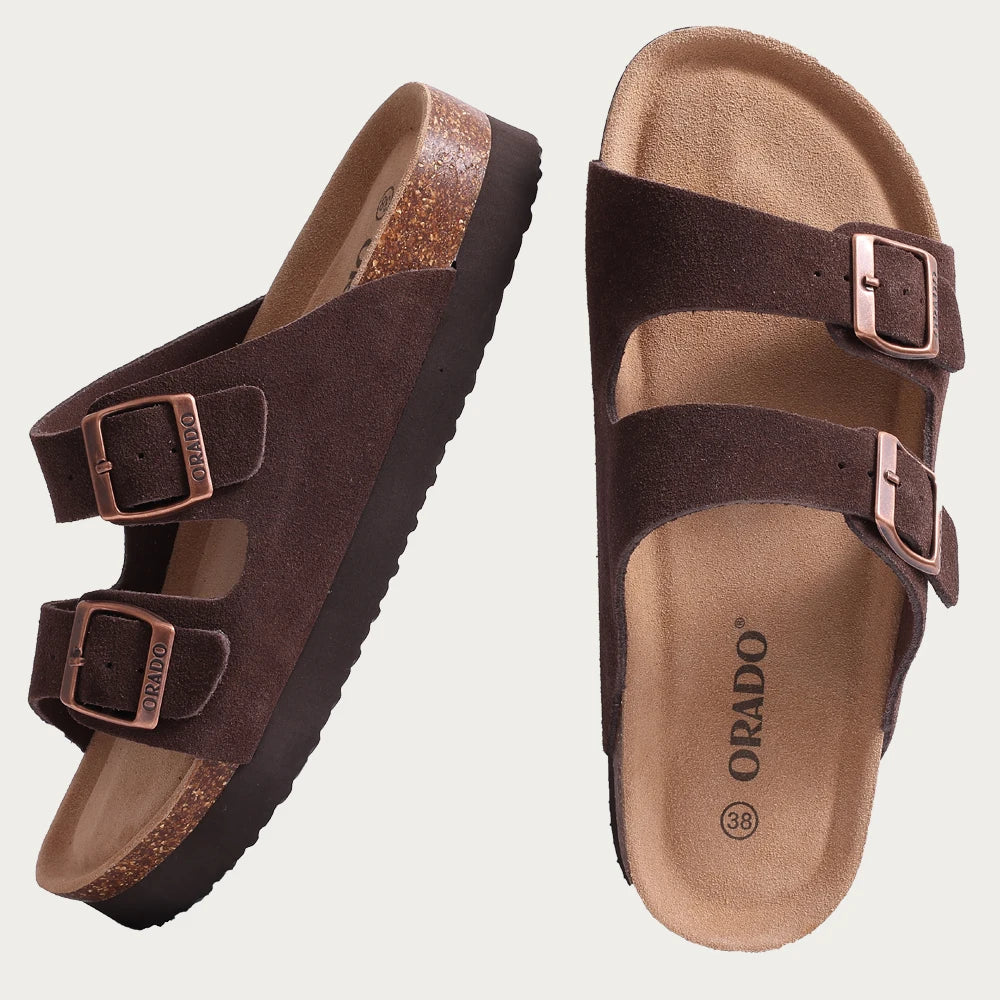 New Fashion Cork Sandals Women Classic Cork Suede Footbed Slippers Female Summer Beach Sandals with Adjustable Buckle