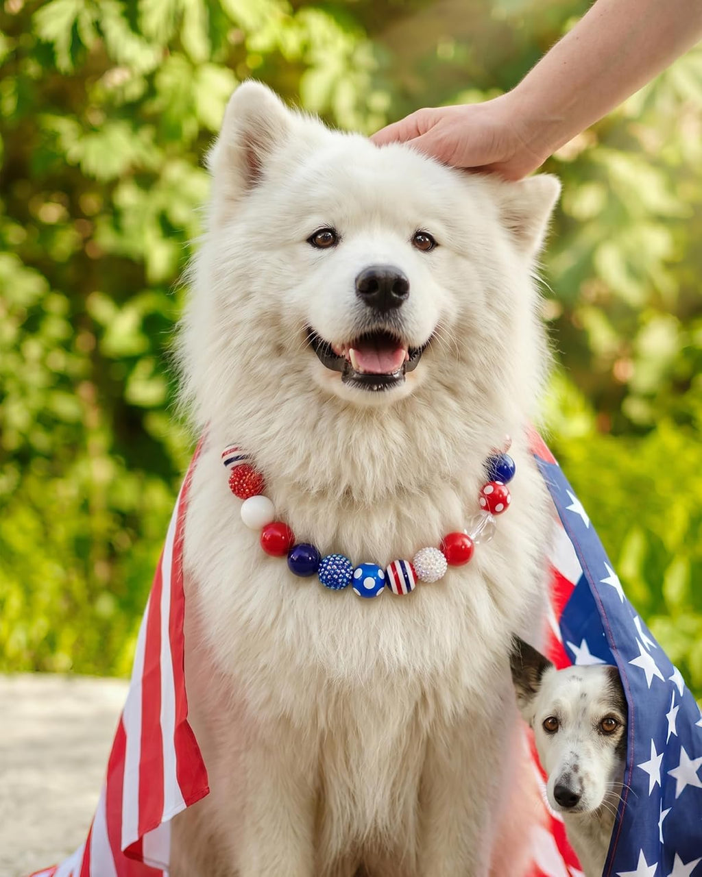 Patriotic Dog Collar for Medium Large Breeds, Chunky Beaded (20Mm) Red & Blue, 4Th of July Independence Day Pet Necklace Adjustable American Flag Collar for Big Dogs (L(17''-18.5''))