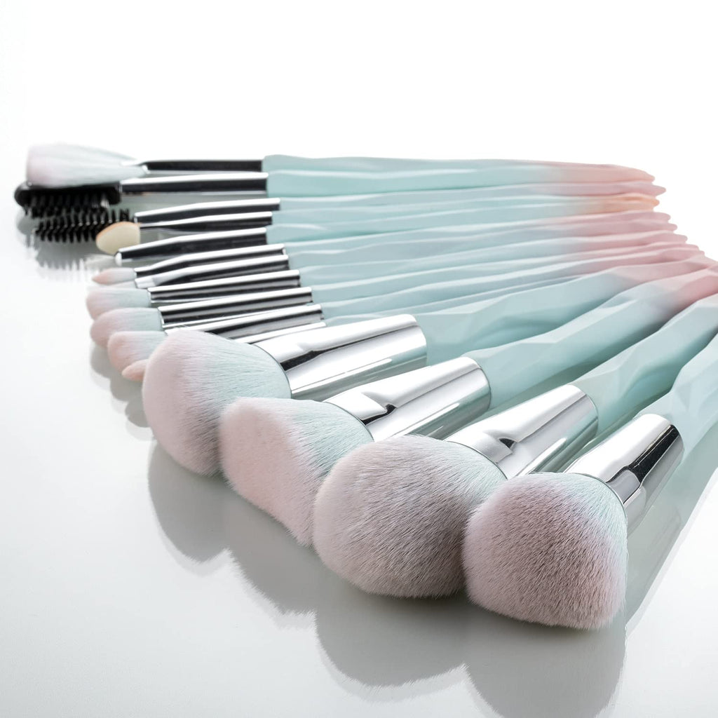 Pink Blue Gradient Makeup Brushes and Makeup Sponges Set 18Pcs/Set